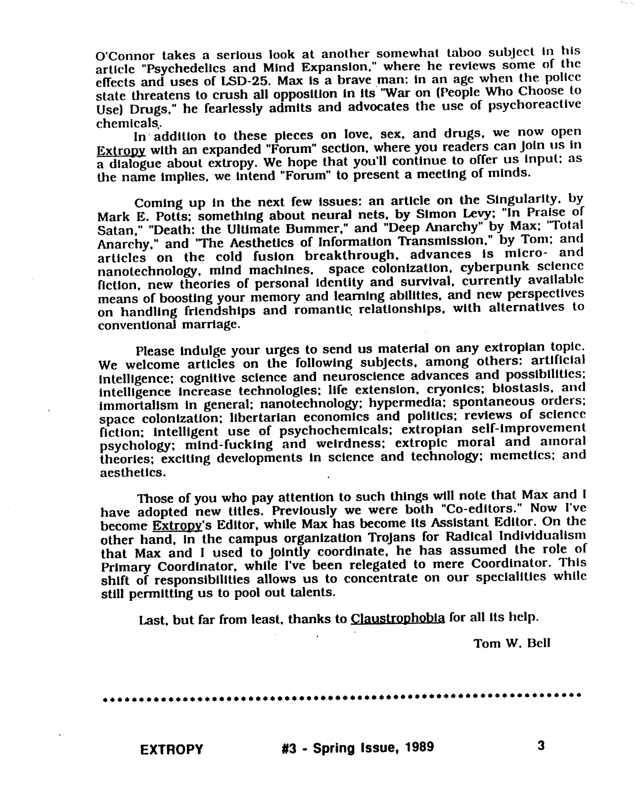 Extropy #3, page 3 (original scan)