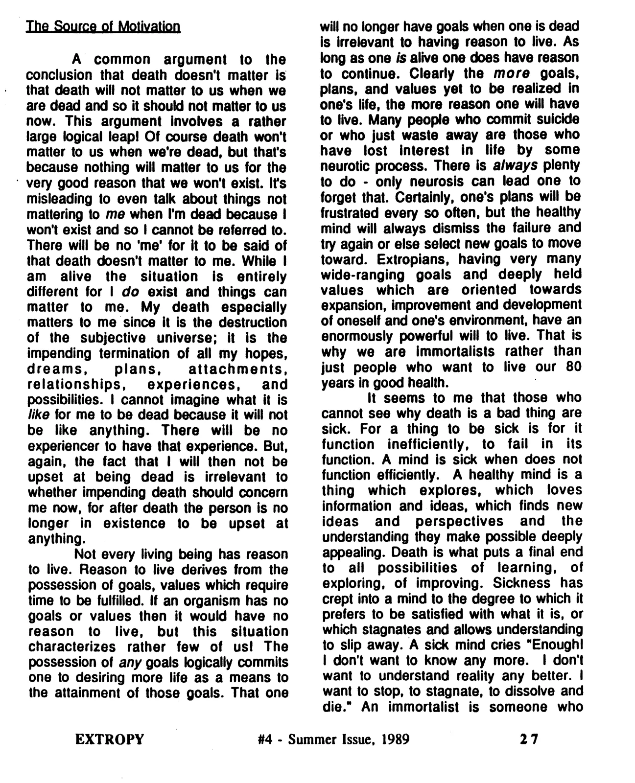 Extropy #4, page 27 (original scan)