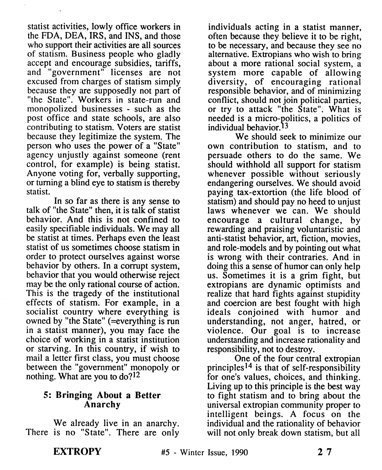 Extropy #5, page 27 (original scan)