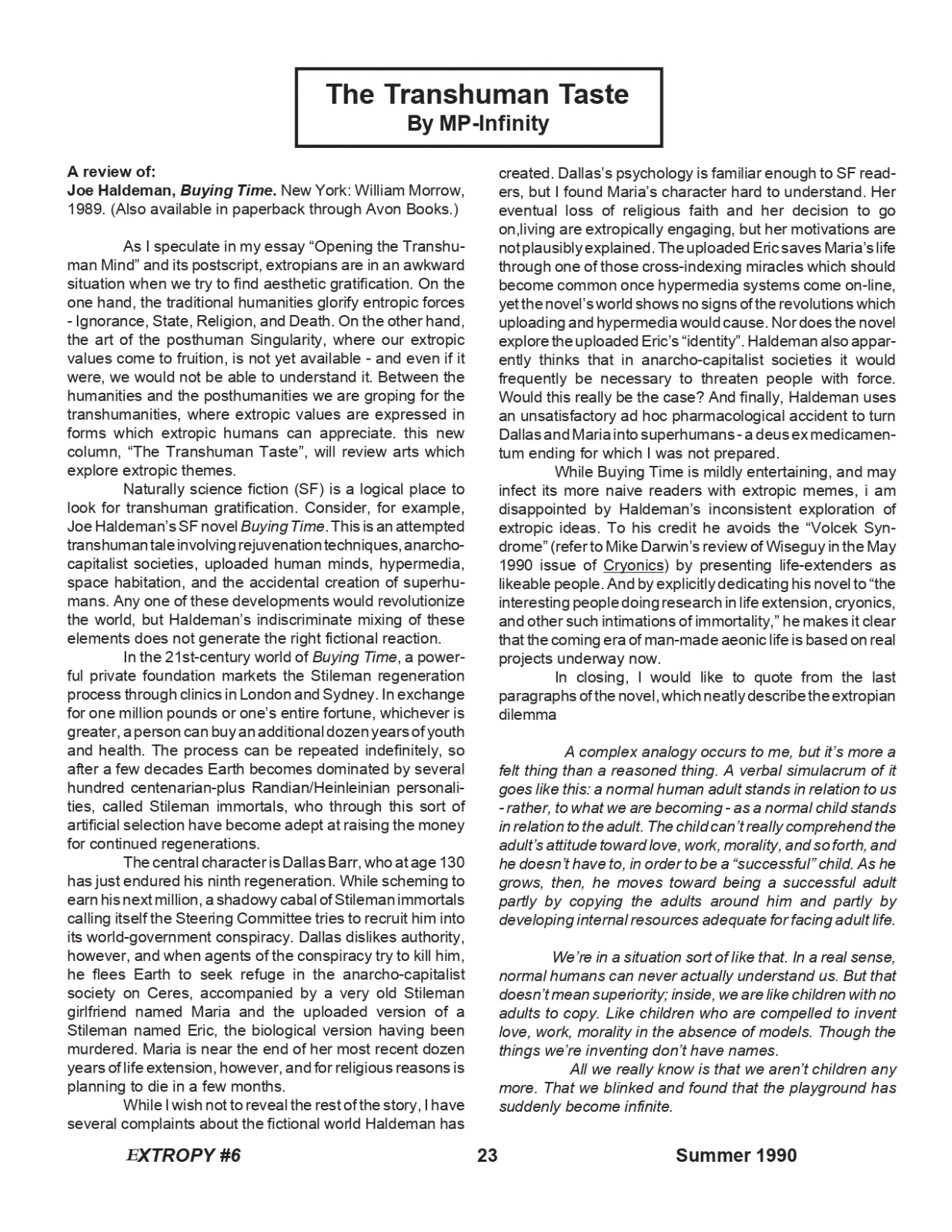 Extropy #6, page 23 (original scan)