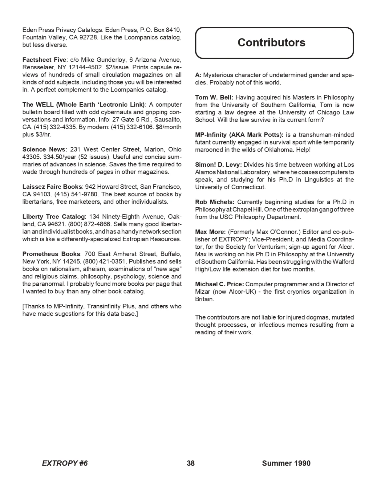 Extropy #6, page 38 (original scan)