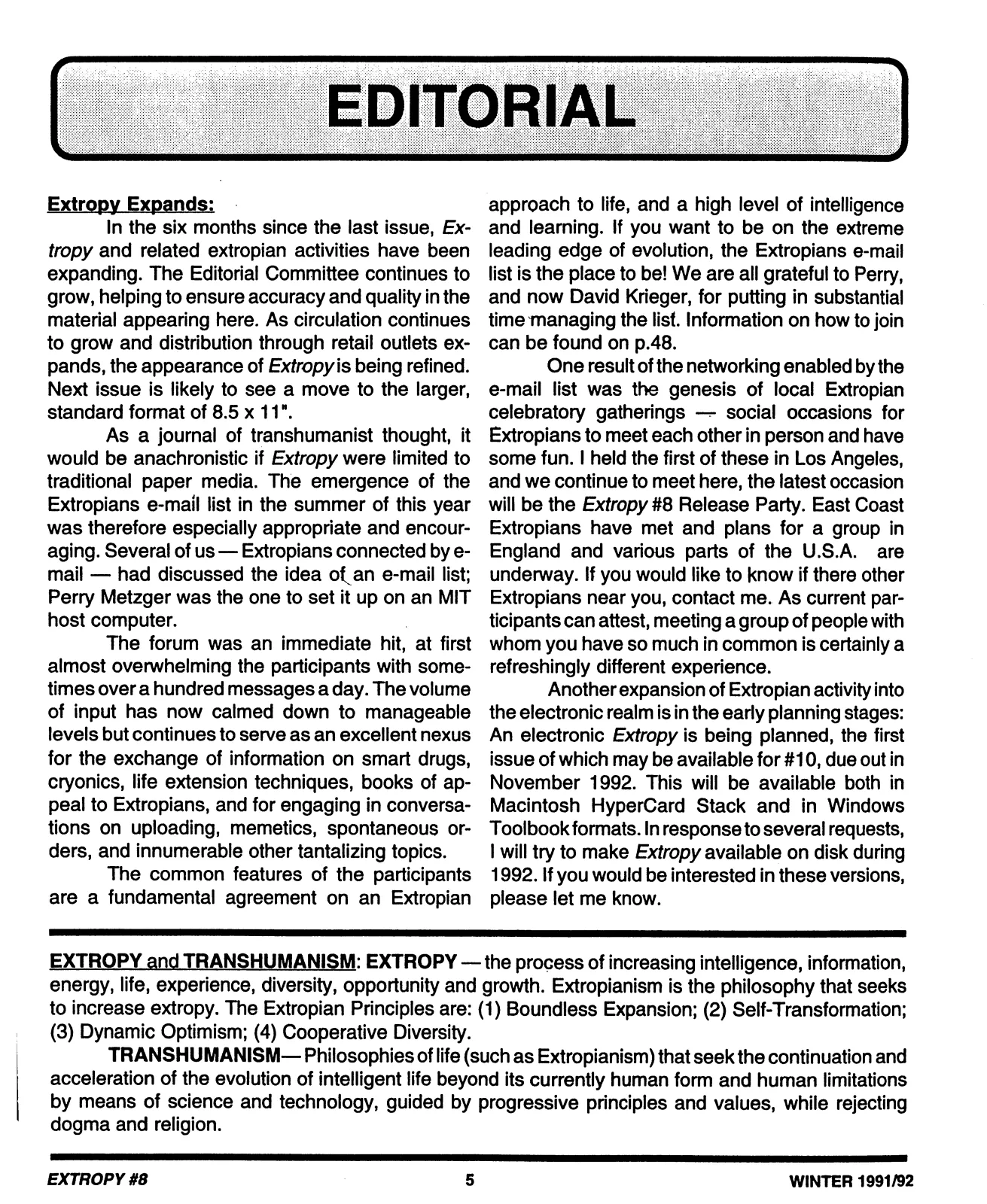 Extropy #8, page 5 (original scan)