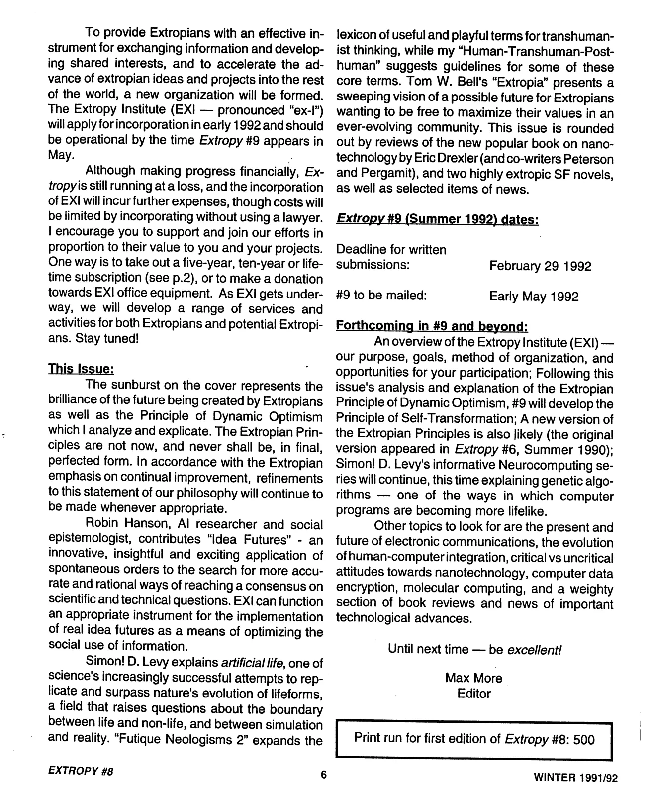 Extropy #8, page 6 (original scan)