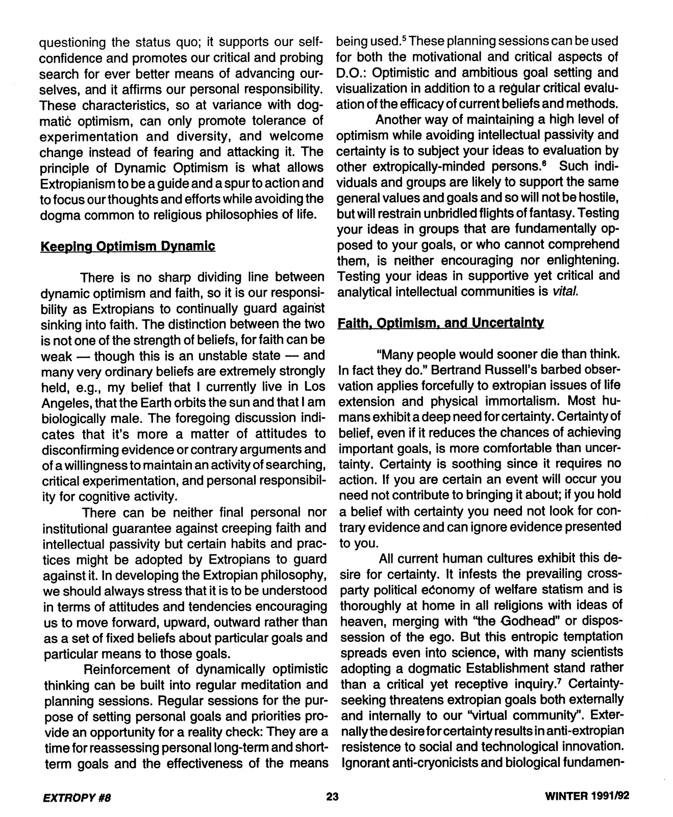 Extropy #8, page 23 (original scan)