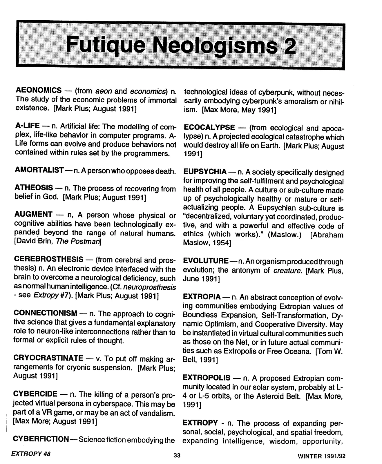 Extropy #8, page 33 (original scan)