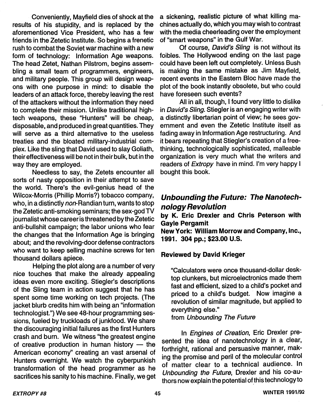 Extropy #8, page 45 (original scan)