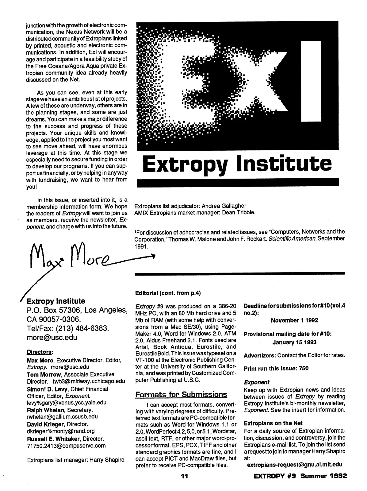 Extropy #9, page 11 (original scan)