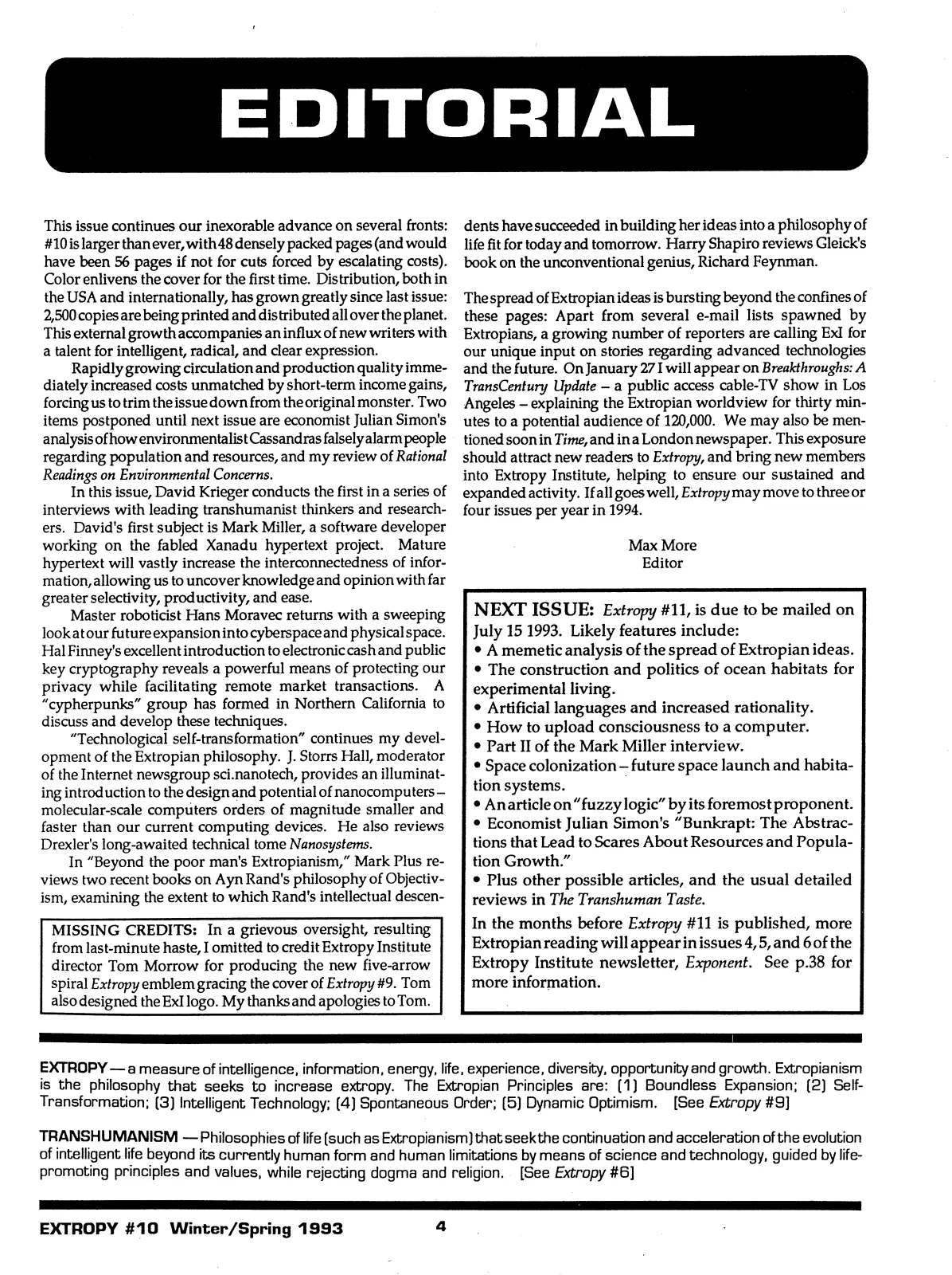 Extropy #10, page 2 (original scan)