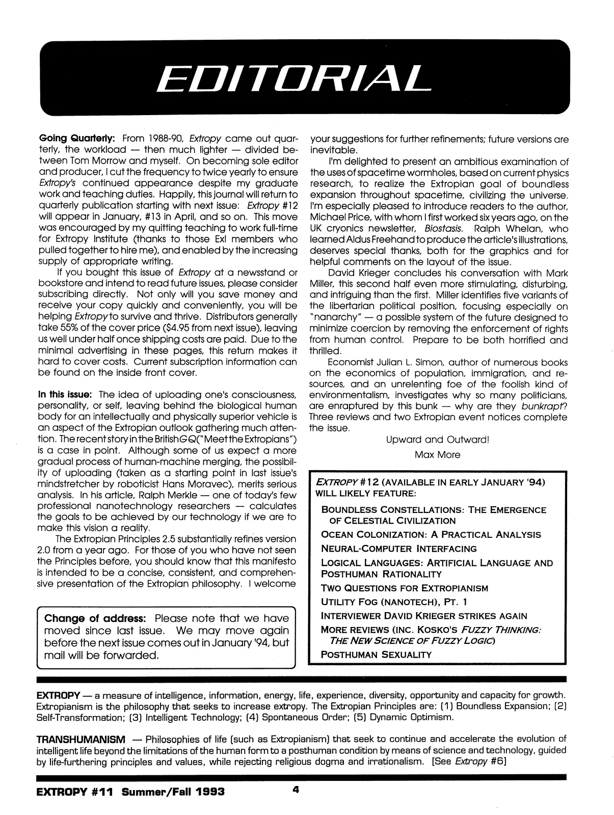 Extropy #11, page 2 (original scan)
