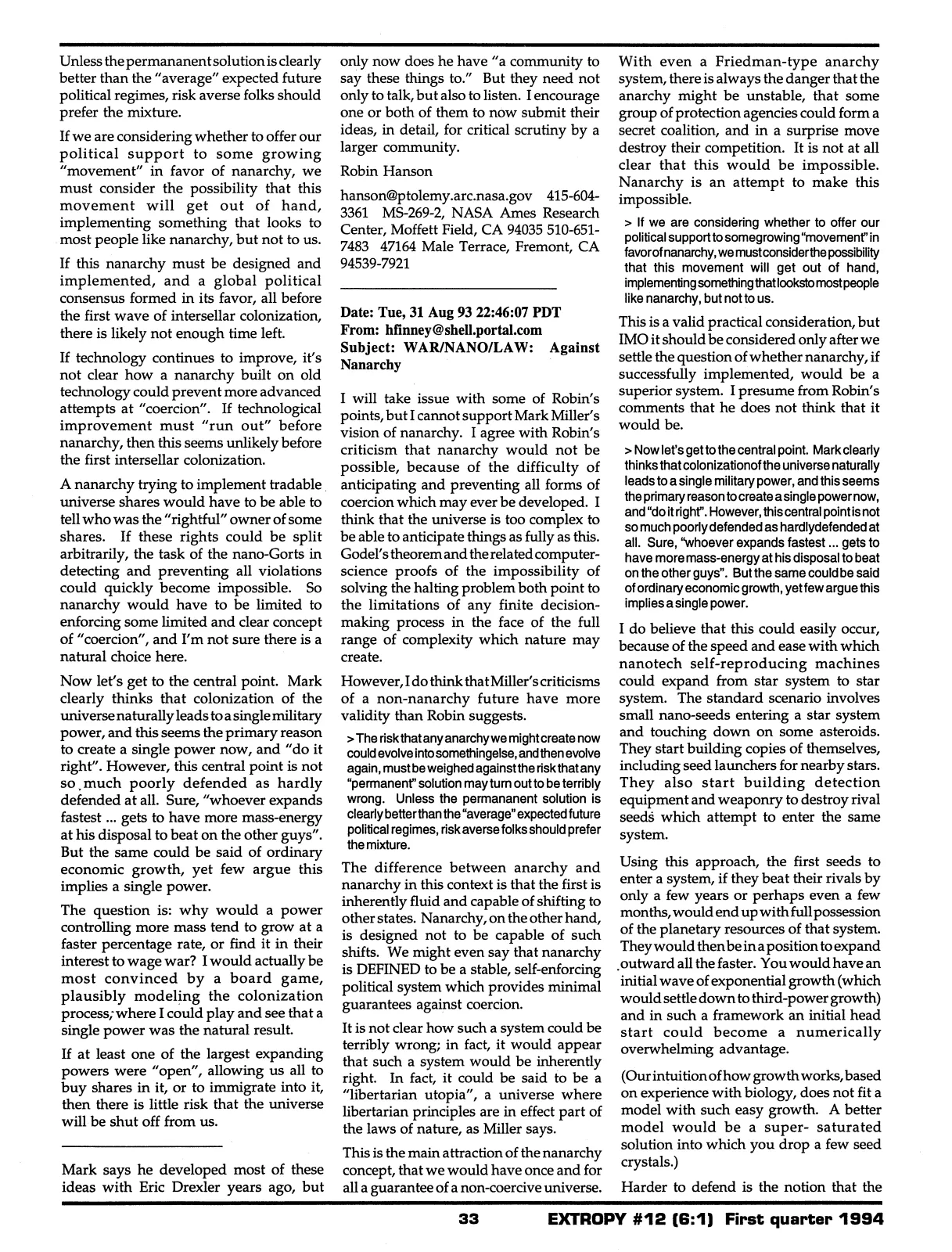 Extropy #12, page 31 (original scan)
