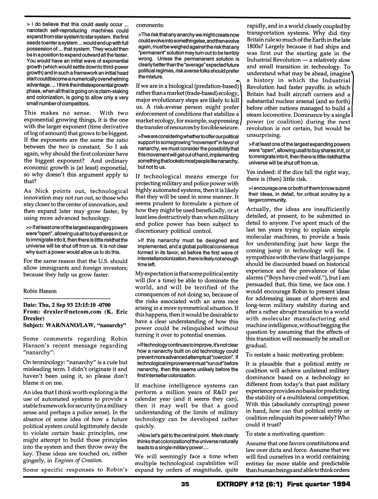Extropy #12, page 33 (original scan)