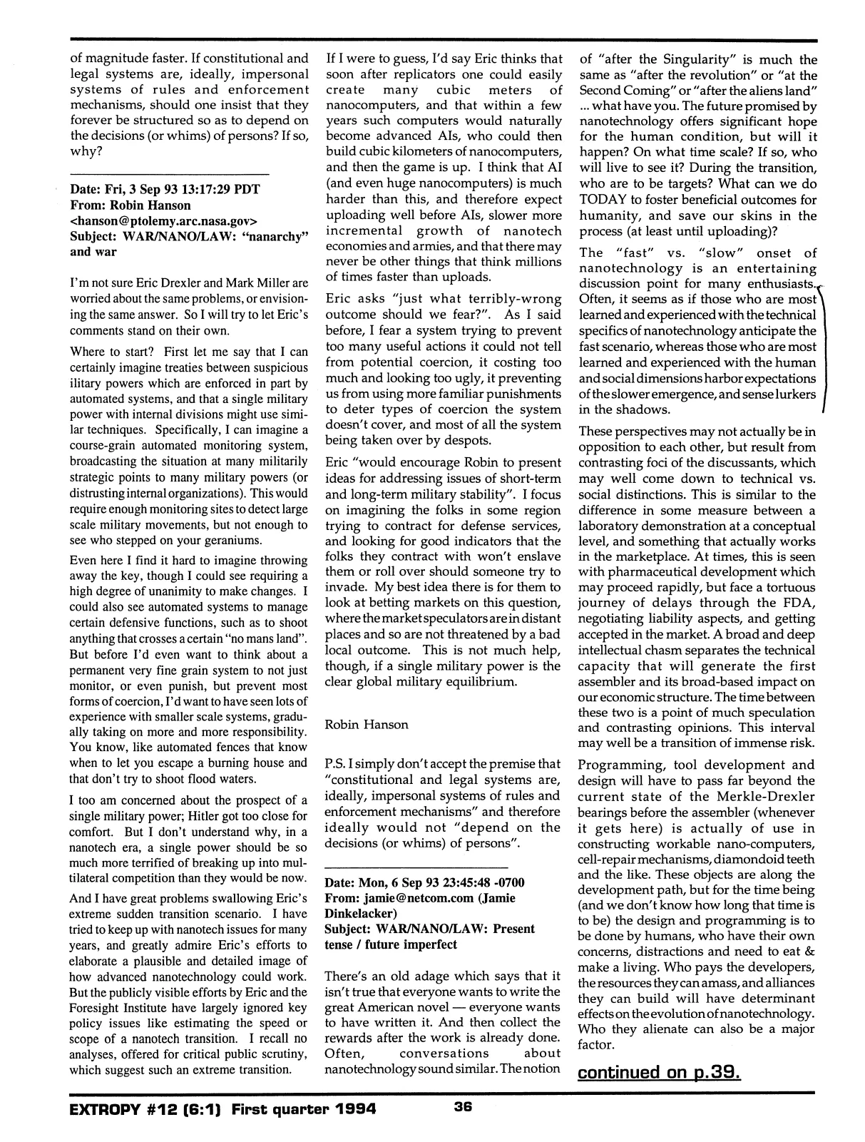 Extropy #12, page 34 (original scan)