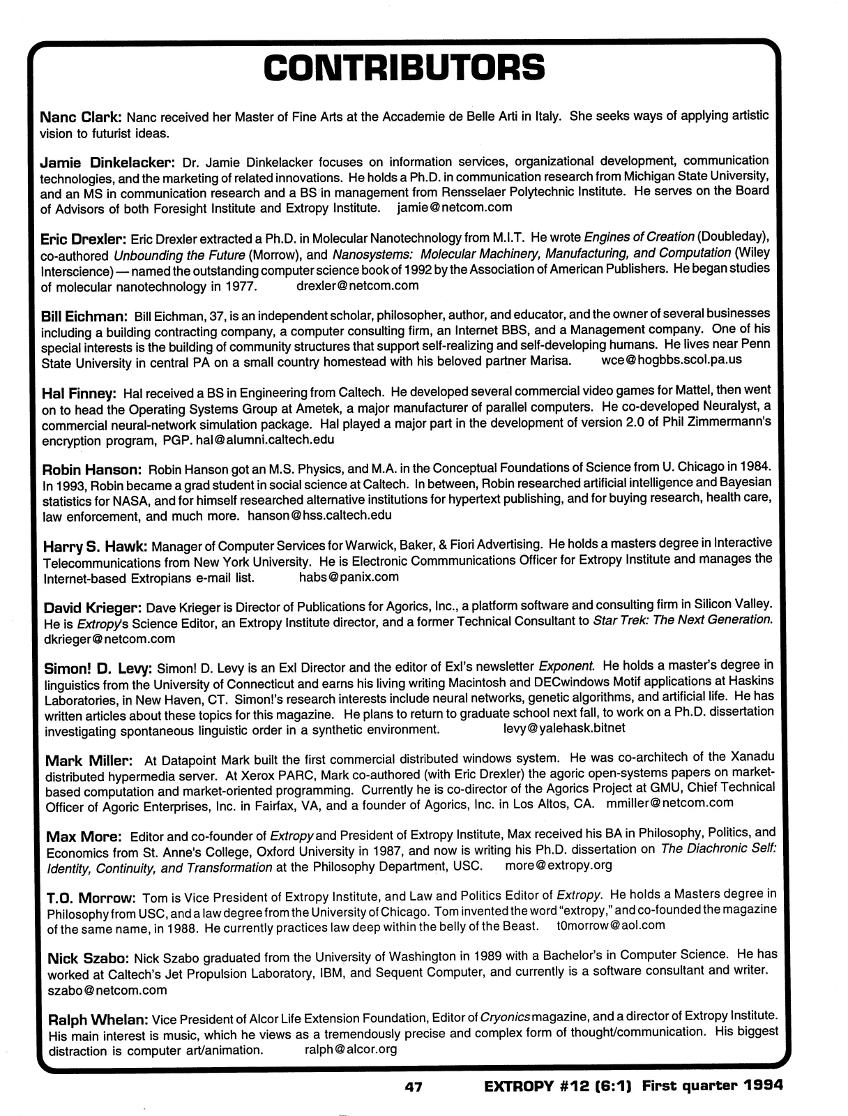 Extropy #12, page 45 (original scan)