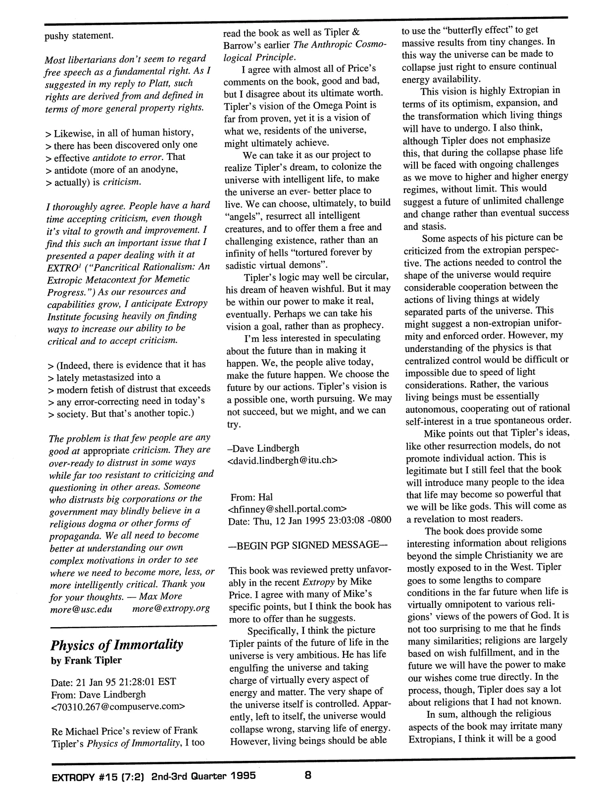 Extropy #15, page 6 (original scan)