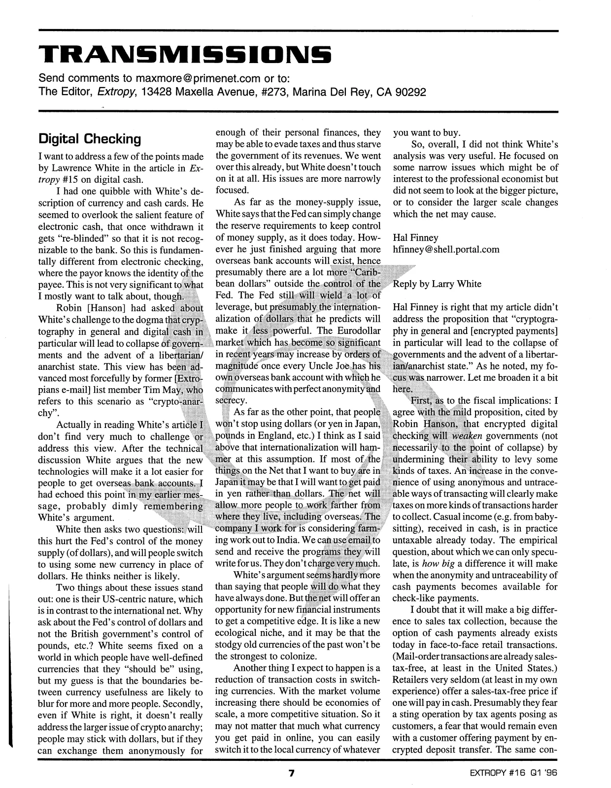 Extropy #16, page 5 (original scan)