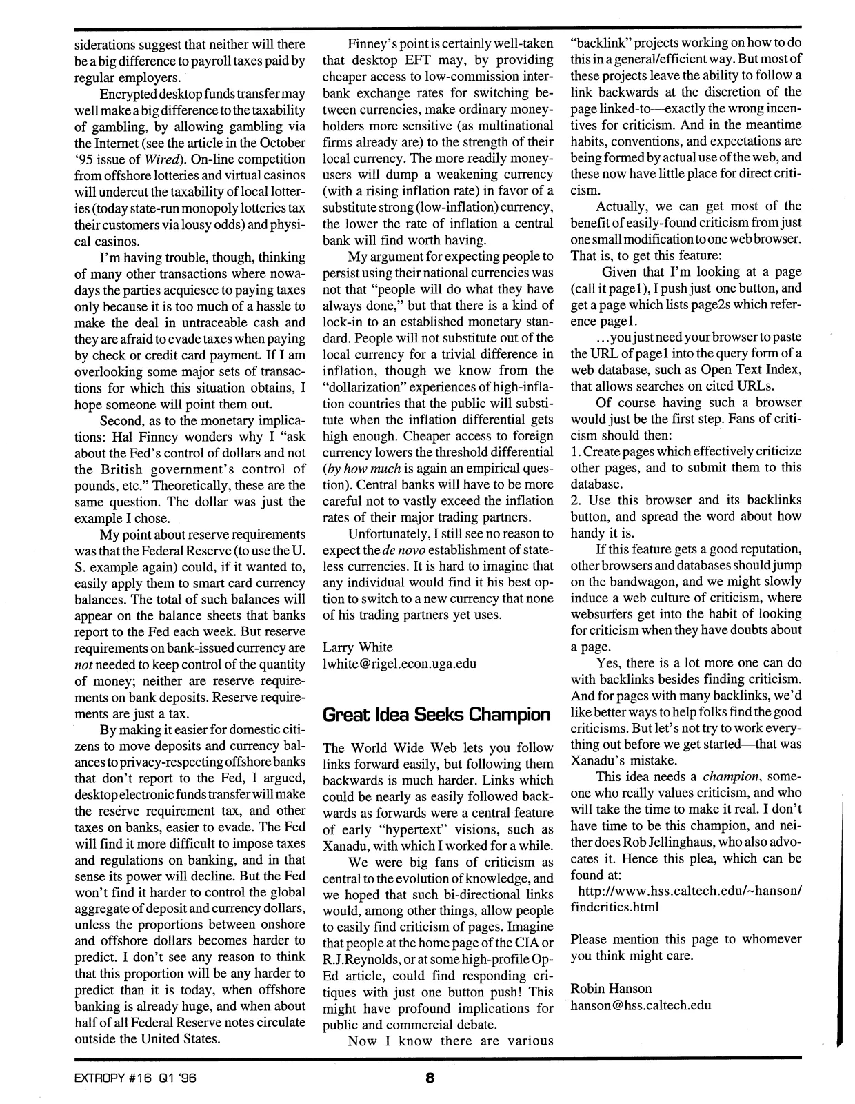 Extropy #16, page 6 (original scan)