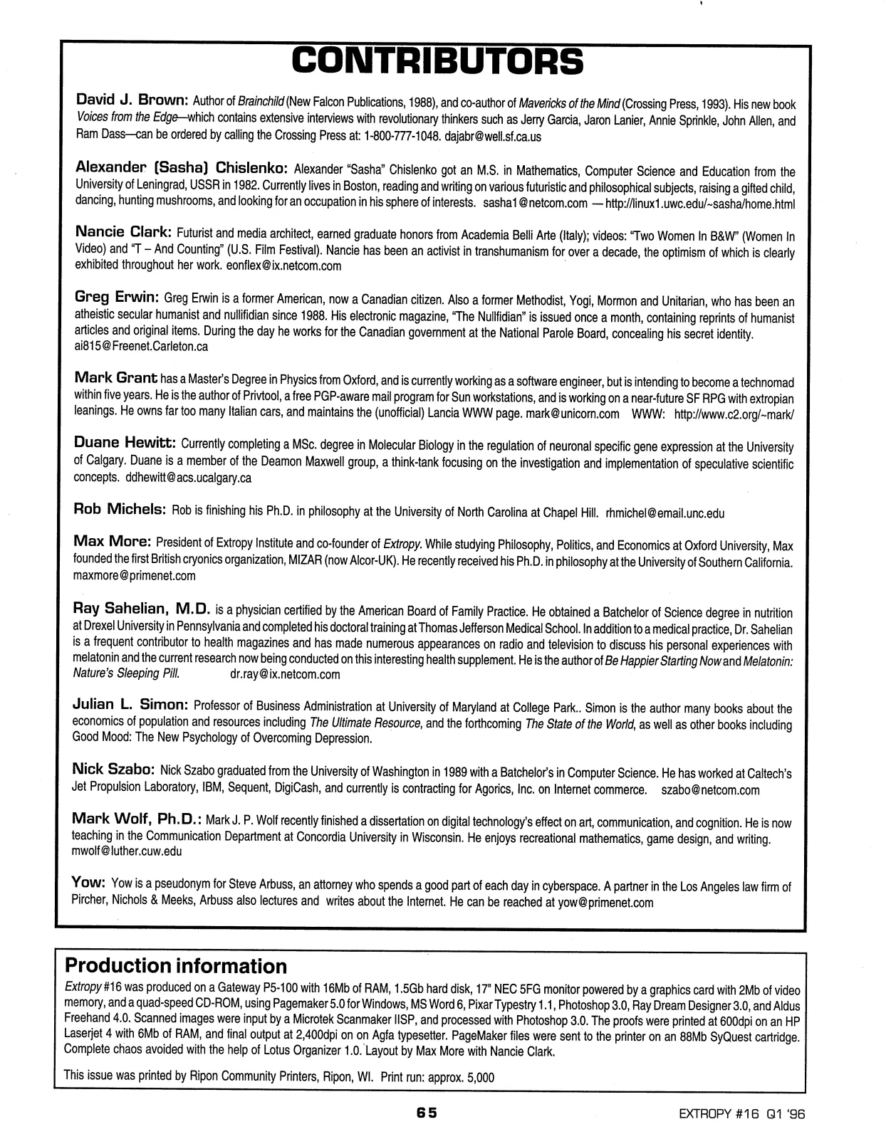 Extropy #16, page 63 (original scan)